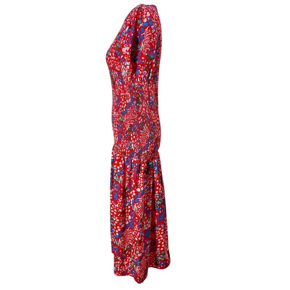 NEVER FULLY DRESSED Scarlett Midi Dress Leopard Print Smocked Dress Puff Sleeve - Picture 2 of 10